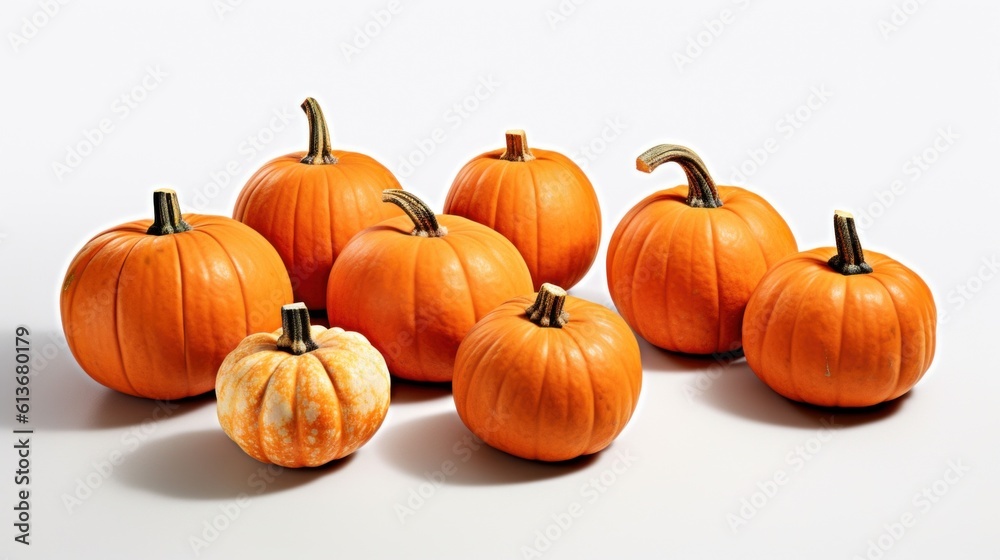 A group of pumpkins sitting on top of a table. Generative AI image. A group of pumpkins sitting on top of a table. Generative AI image.