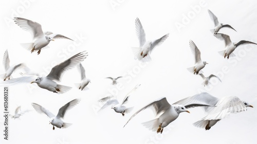 A flock of seagulls flying in the sky. Generative AI image.