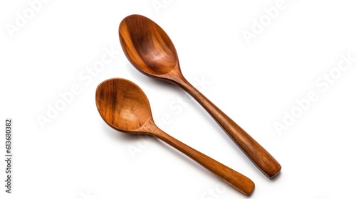 Two wooden spoons on a white surface. Generative AI image.