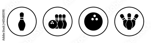 Bowling icon set illustration. bowling ball and pin sign and symbol.
