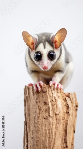 A close up of a small animal on a tree stump. Generative AI image. © Alexandr
