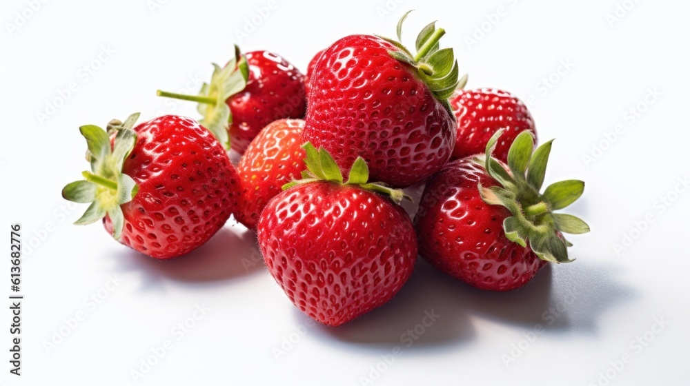 A pile of strawberries sitting on top of a white surface. Generative AI image. A pile of strawberries sitting on top of a white surface. Generative AI image.