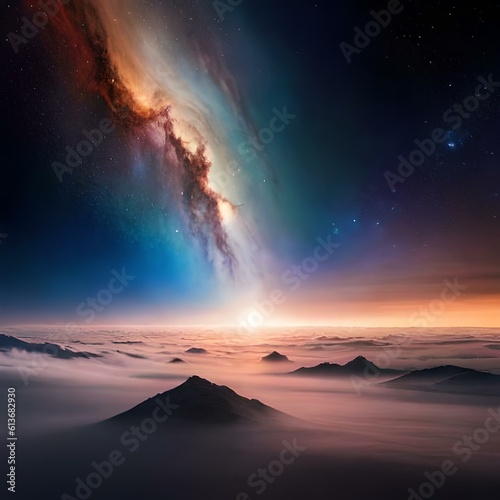 Beautiful Starry night cosmos Colorful space galaxy cloud nebula.. Universe science astronomy. Supernova background wallpaper © syam