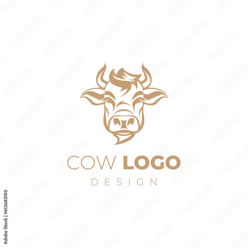 Funny cow head logo template, cow face logo design for dairy, beef and agriculture products, Cartoon vector illustration of cow head