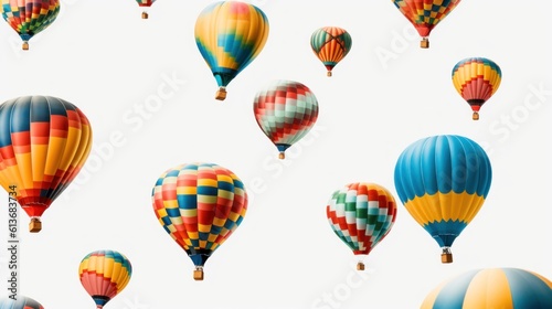 Many colorful hot air balloons flying in the sky. Generative AI image.