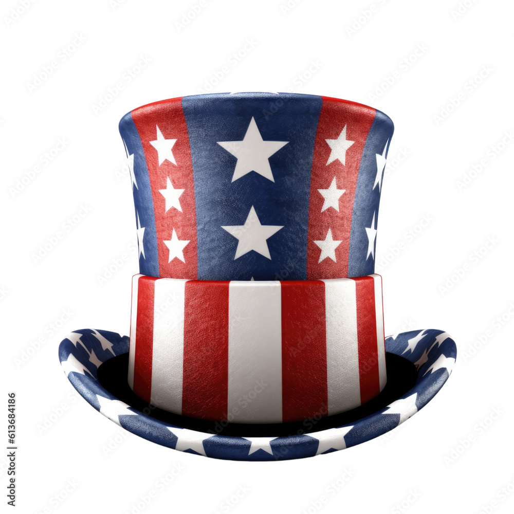 uncle sams top hat with stars and stripes isolated on a transparent