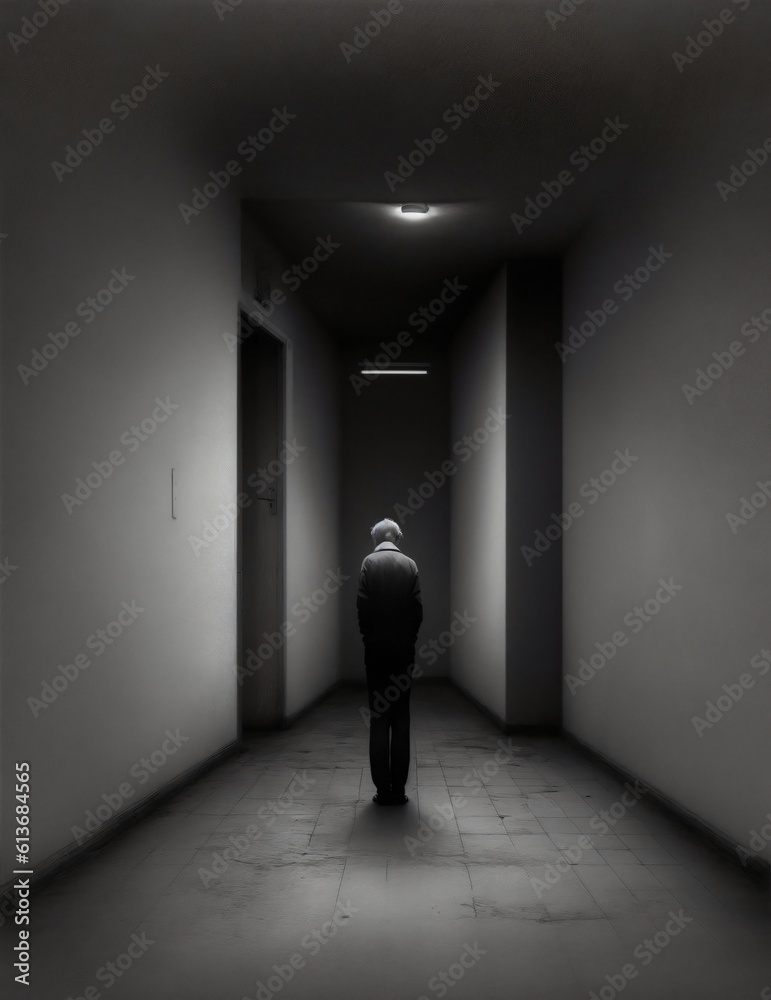 A lonely man under the light. Generative AI
