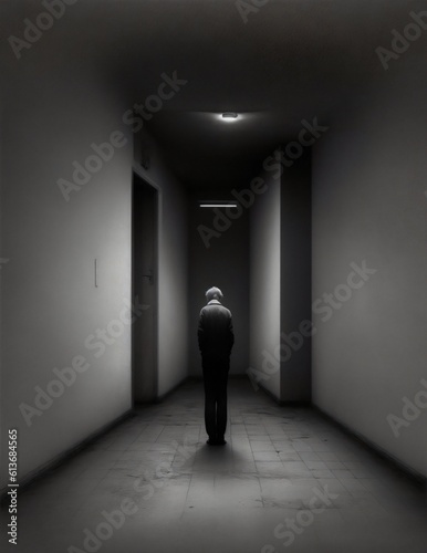 A lonely man under the light. Generative AI © Ahmet