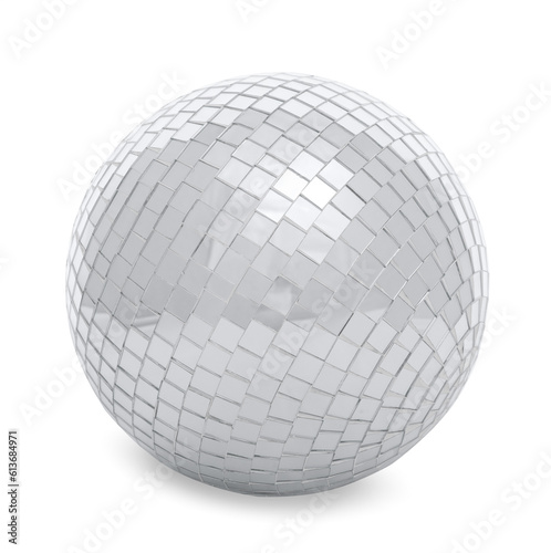 One shiny disco ball on white background