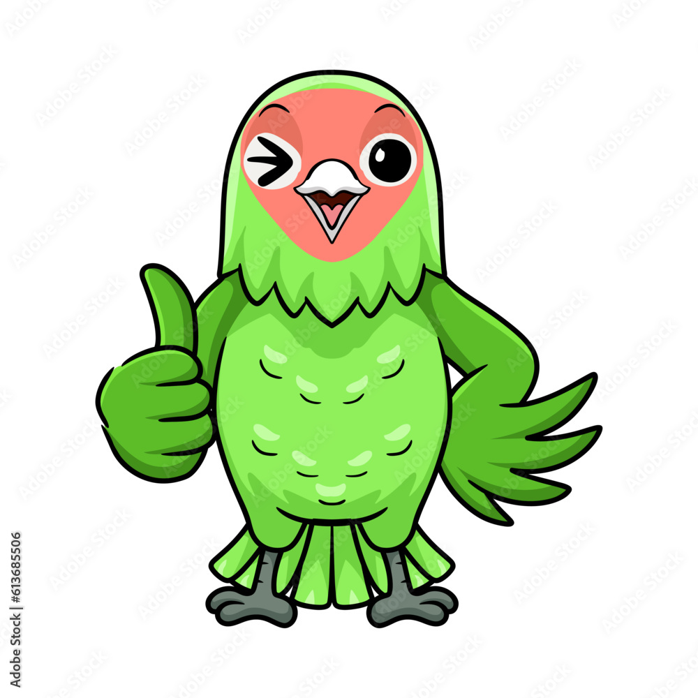 Obraz premium Cute peach faced love bird cartoon giving thumb up