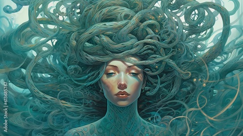 Portrait of a woman underwater. Fantasy concept , Illustration painting.