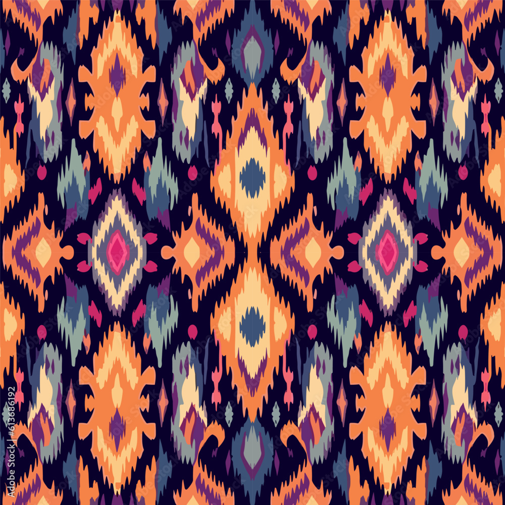Ethnic ikat Indian seamless pattern. For texture textile background backdrop tile wallpaper carpet.