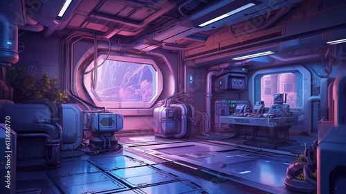 A sci-fi space station with zero gravity combat. Fantasy concept   Illustration painting.