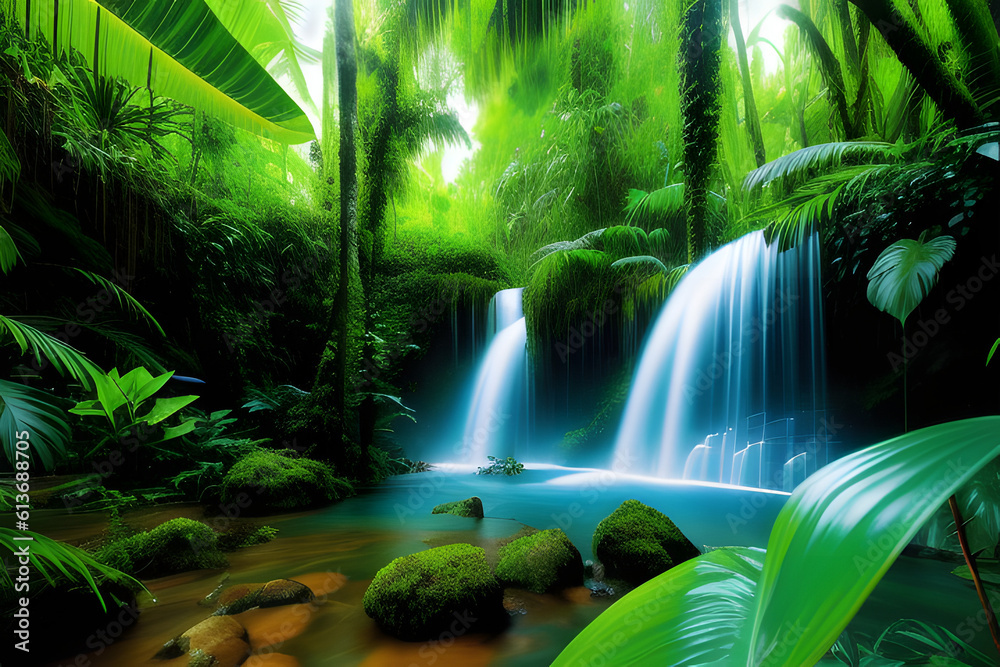 waterfall in jungle generated AI waterfall in jungle generated AI