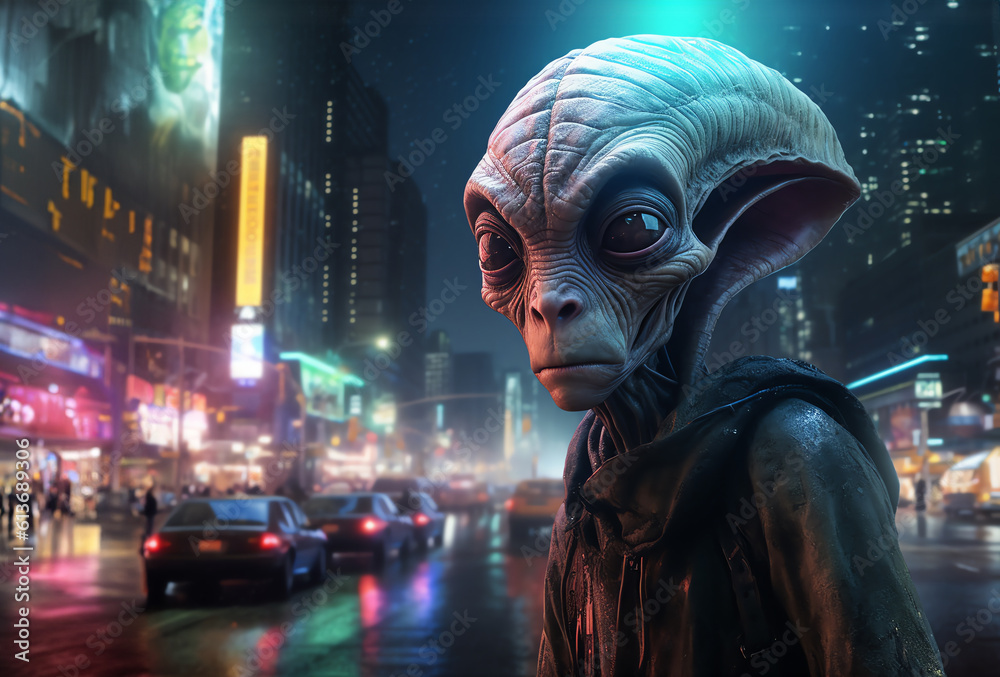 Alien in the City at Night - Generative AI