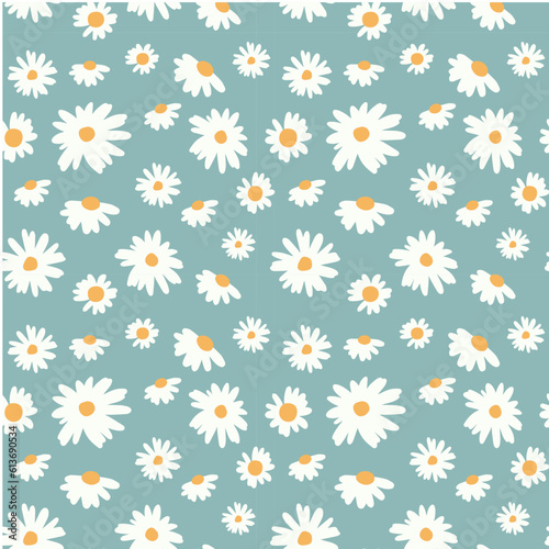 Vector illustration. Seamless pattern with chamomile petals and twigs. Big set of flowers.