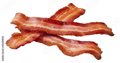 Strips of fried bacon isolated. Generative AI. photo