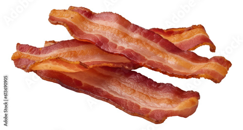 Strips of fried bacon isolated. Generative AI.