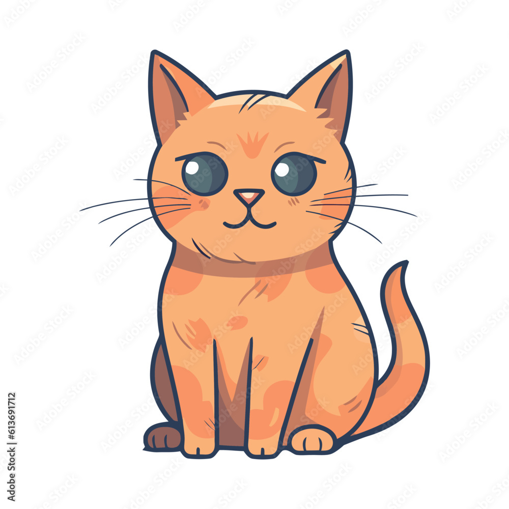 Cute cartoon kitten sitting, looking