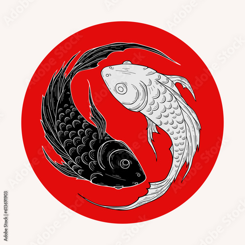 Yin Yang symbol with Koi fish vector illustration