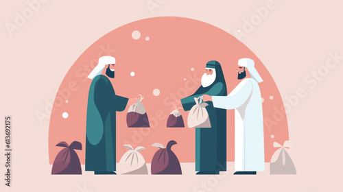 Meat distribution , Eid ul Adha Greetings, Bakra Eid Mubarak, Celebrations, Animal Vector Illustration, Muslim Festival