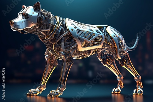 A digital dog from artificial intelligence represents future technology  medical care and big data  etc.