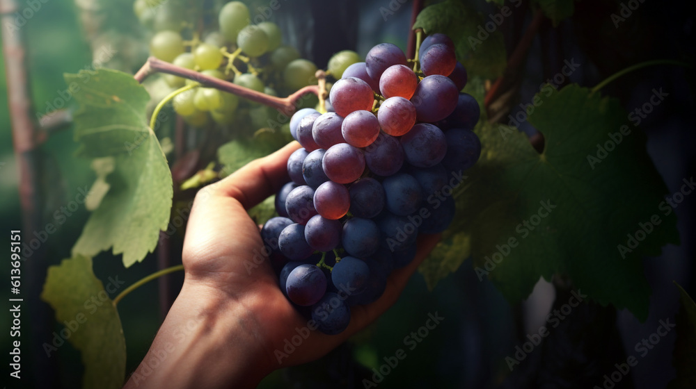 grape harvest by hand. Generative Ai. 