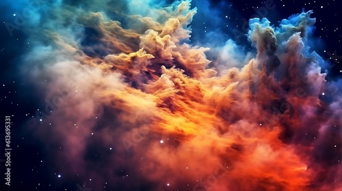 Vibrant celestial nebula of cosmic hues. Twinkling nocturnal cosmos adorned with galaxies. The wonders of science and astronomy in the vast universe. generative AI © SITI