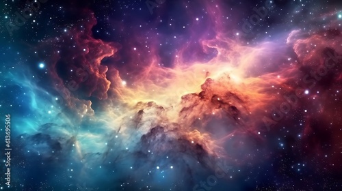 Vibrant celestial nebula of cosmic hues. Twinkling nocturnal cosmos adorned with galaxies. The wonders of science and astronomy in the vast universe. generative AI