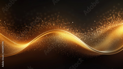 Abstract light bright wave moving dots flow particles a glitter golden background