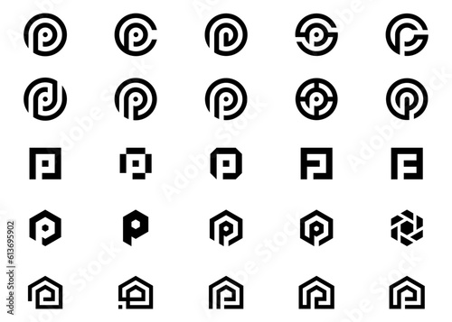 Initials letter P abstract set logo design vector