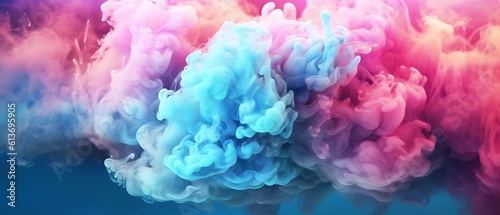 dreamy pastel teal and pink smoke gracefully swirling on an abstract background. generative AI