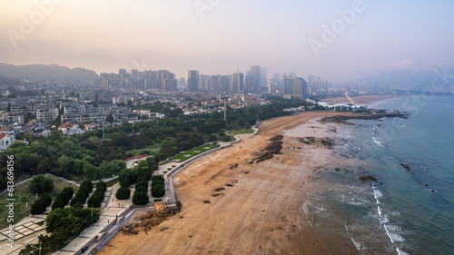 Aerial photography of the coastline of Laoshan District, Qingdao
