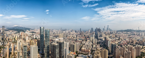 Aerial photography of the architectural landscape skyline in the CBD of Qingdao city center