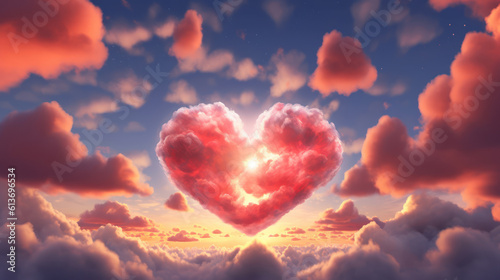 Stunning cloudy sunset sky with a heart shaped cloud 