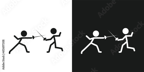 Fencing icon pictogram vector design. Stick figure man fencing athlete vector icon sign symbol pictogram
