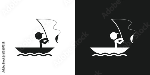 Fishing icon pictogram vector design. Stick figure man fisherman vector icon sign symbol pictogram