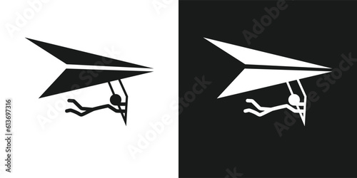 Gliding icon pictogram vector design. Stick figure man hang glider vector icon sign symbol pictogram. Adventure sport concept