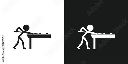 Playing billiard icon pictogram vector design. Stick figure man billiard player vector or pool player icon sign symbol pictogram