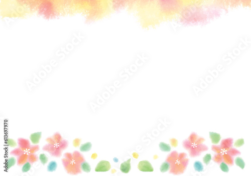 水彩絵の具で描いたふわっとしたピンクの花の横型背景