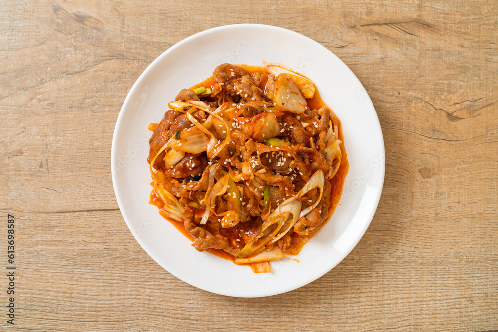 stir-fried pork with Korean spicy paste and kimchi