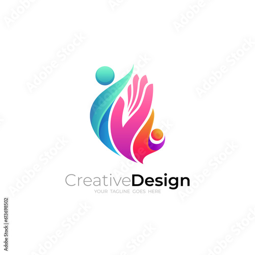 People care logo with charity design community, hand and people logos