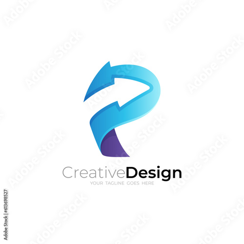 Free Download Symbol P logo with abstract design colorful, 3d style, P logo and arrow - GFXLoad