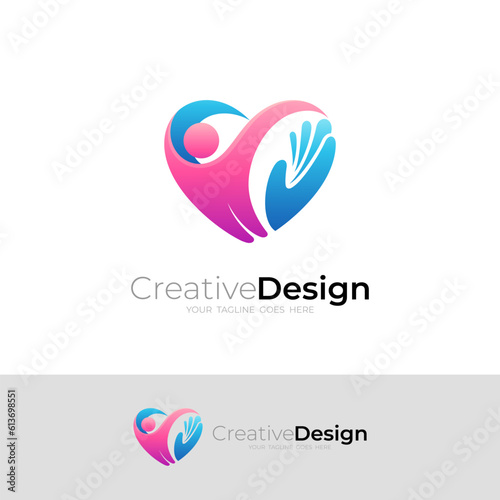 Heart logo and people care design combination, charity logos