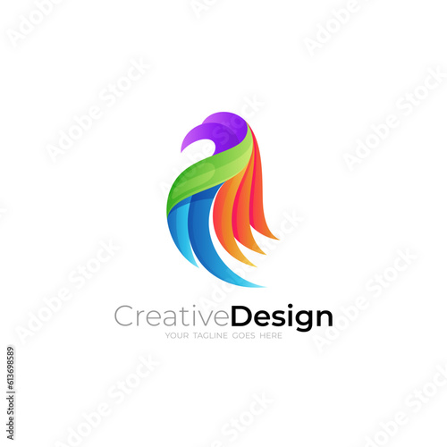 Eagle logo with 3d colorful design  animal icon  colorful style