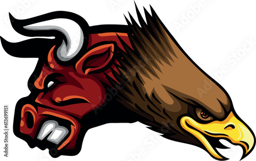 vector illustration of bull and eagle head