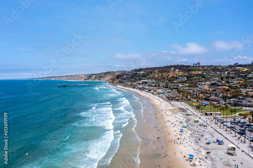 Aerial View of La Jolla Beach in San Diego on a Sunny Day Looking North Towards the Scripps Memorial Pier photo