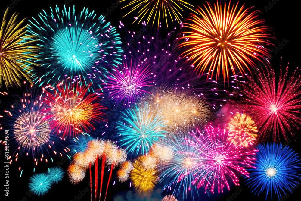 Naklejka premium Gorgeous fireworks in the night sky. Free photo