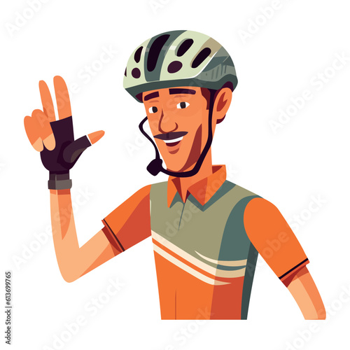 Man cycling competition sign, isolated success portrait
