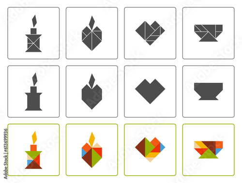Tangram puzzle for kids. Set of tangram shapes.